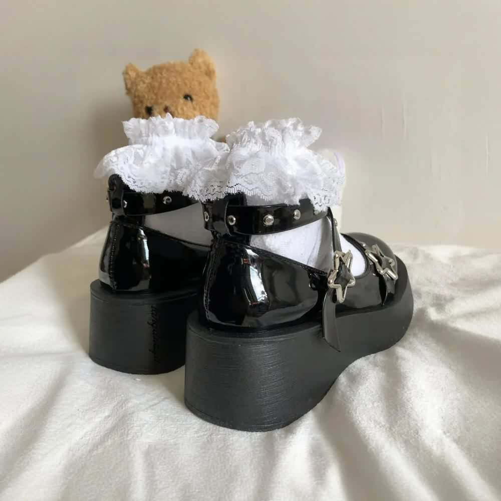 Gothic Lolita Star Platform Mary Janes - Y2K Grunge, 90s Fashion, Retro Summer Outfits