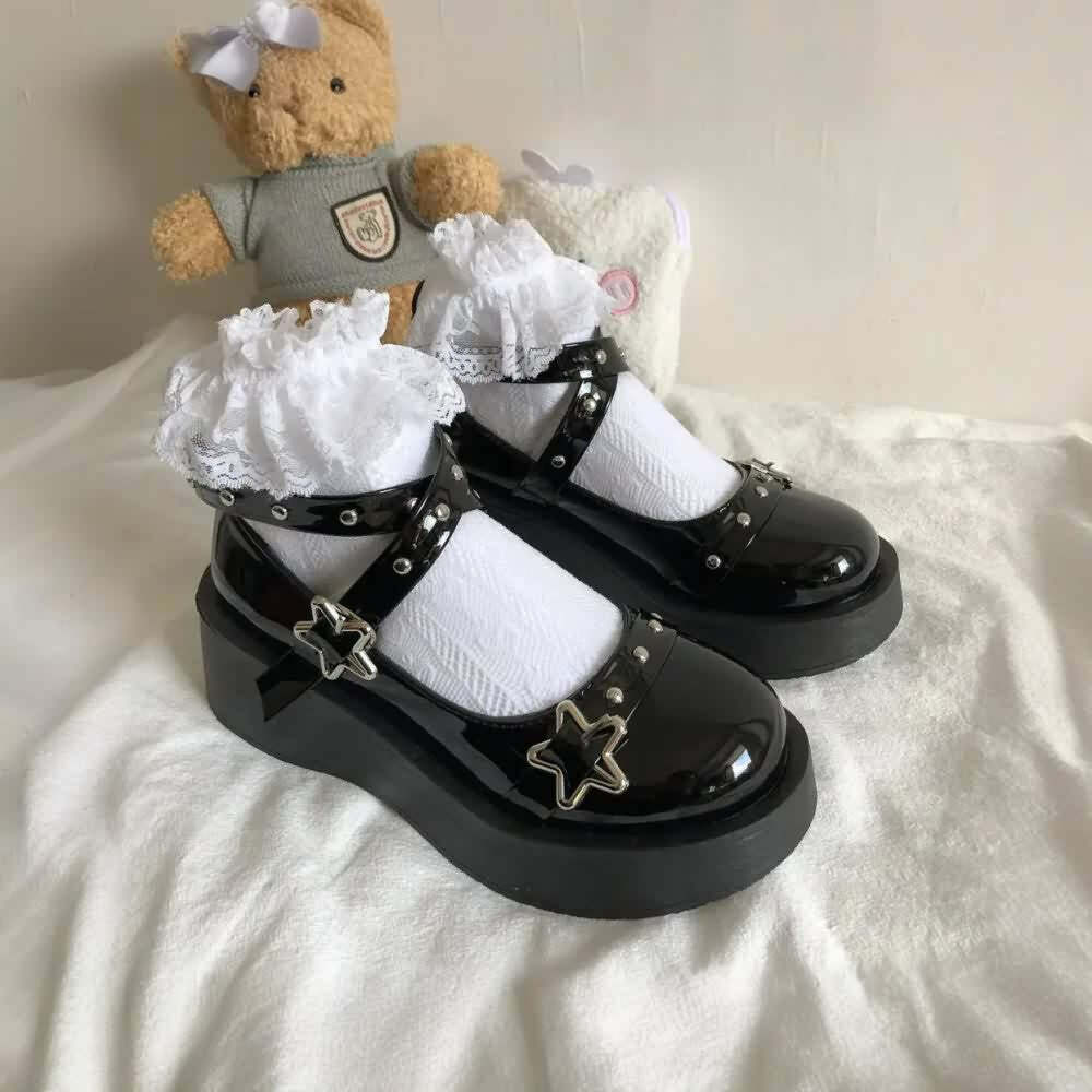 Gothic Lolita Star Platform Mary Janes - Y2K Grunge, 90s Fashion, Retro Summer Outfits