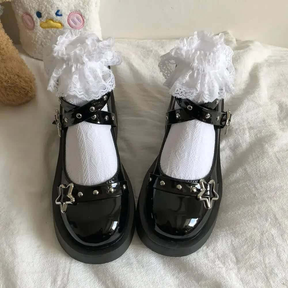 Gothic Lolita Star Platform Mary Janes - Y2K Grunge, 90s Fashion, Retro Summer Outfits