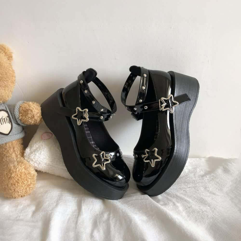 Gothic Lolita Star Platform Mary Janes - Y2K Grunge, 90s Fashion, Retro Summer Outfits