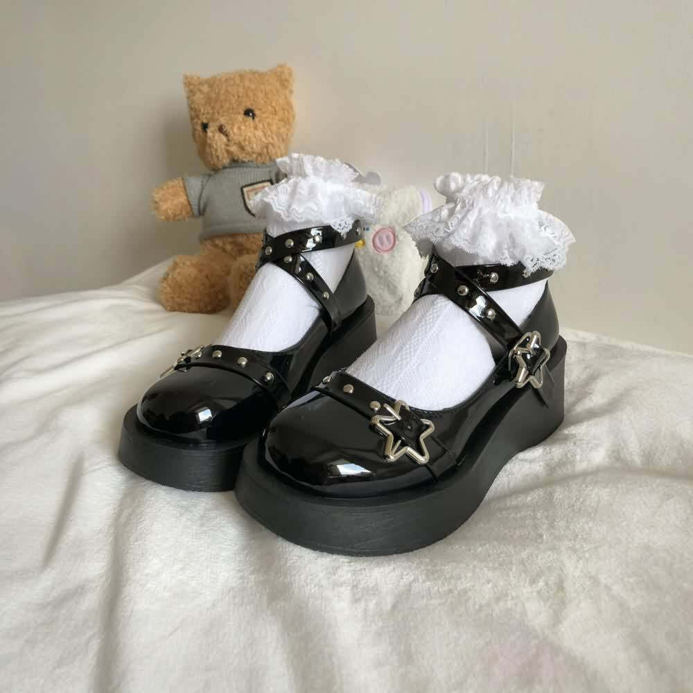 Gothic Lolita Star Platform Mary Janes - Y2K Grunge, 90s Fashion, Retro Summer Outfits