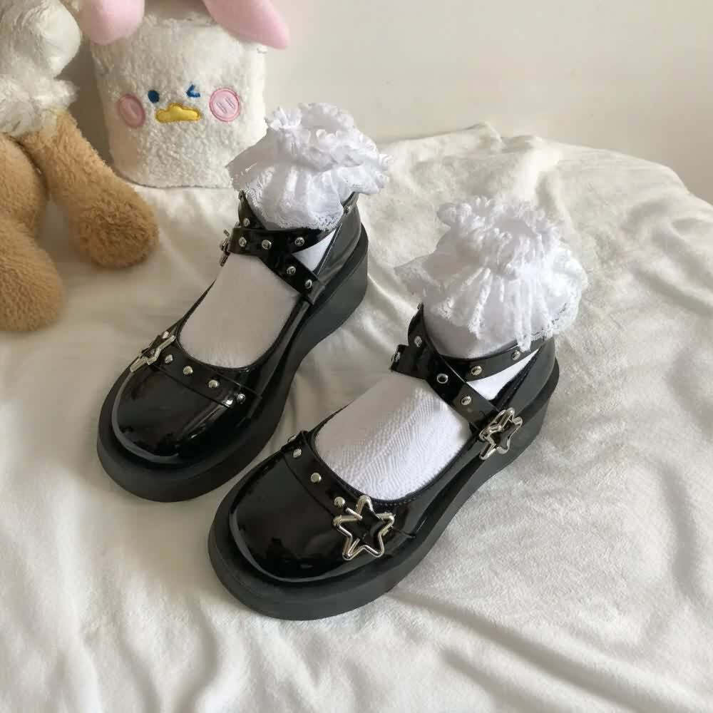 Gothic Lolita Star Platform Mary Janes - Y2K Grunge, 90s Fashion, Retro Summer Outfits