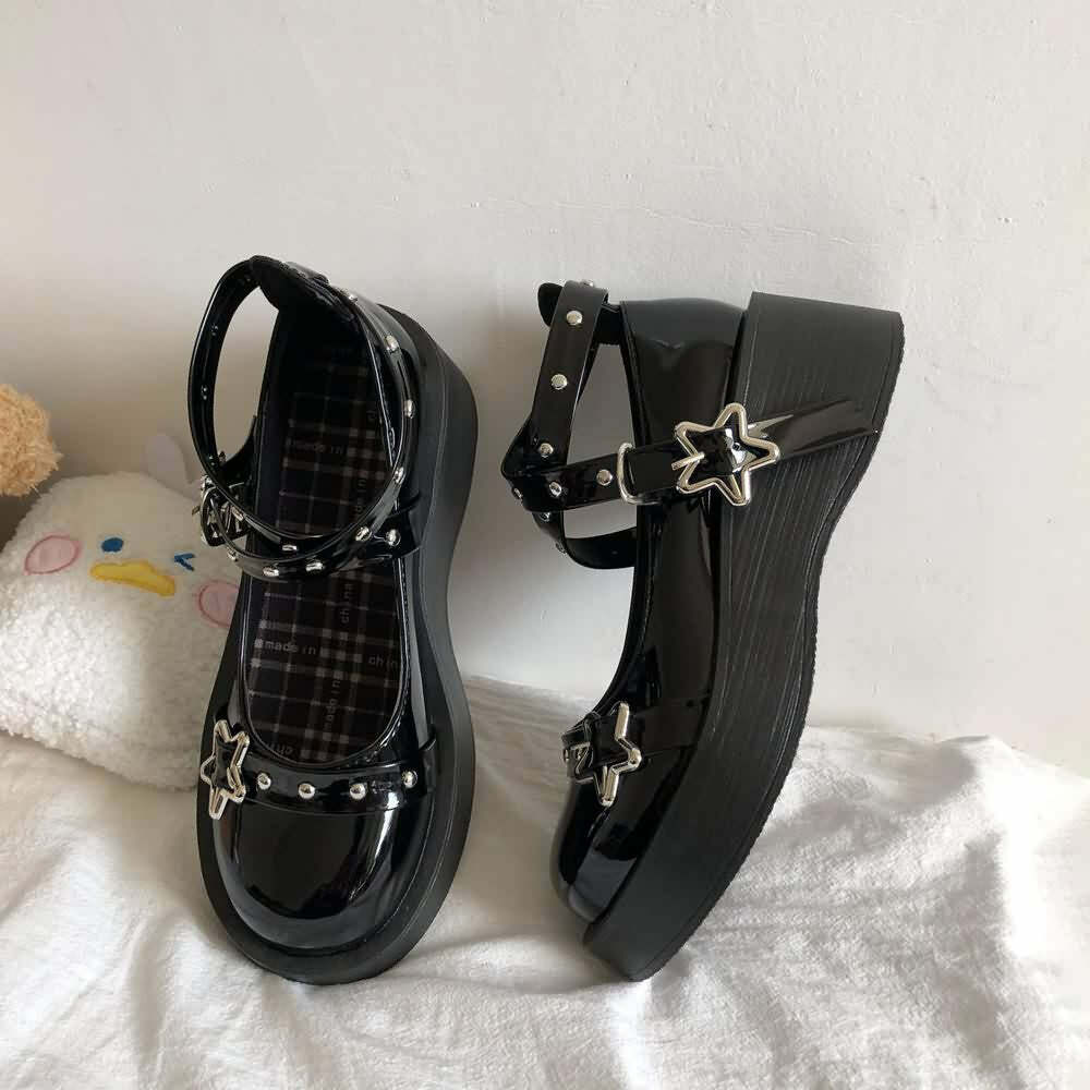 Gothic Lolita Star Platform Mary Janes - Y2K Grunge, 90s Fashion, Retro Summer Outfits
