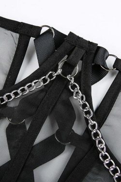 Gothic Mesh Corset with Chains - Black | Y2K Grunge, 90s Fashion, Retro Style, Y2K Party Outfit