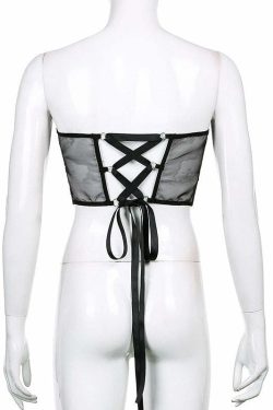 Gothic Mesh Corset with Chains - Black | Y2K Grunge, 90s Fashion, Retro Style, Y2K Party Outfit