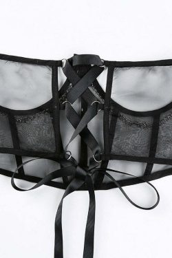 Gothic Mesh Corset with Chains - Black | Y2K Grunge, 90s Fashion, Retro Style, Y2K Party Outfit