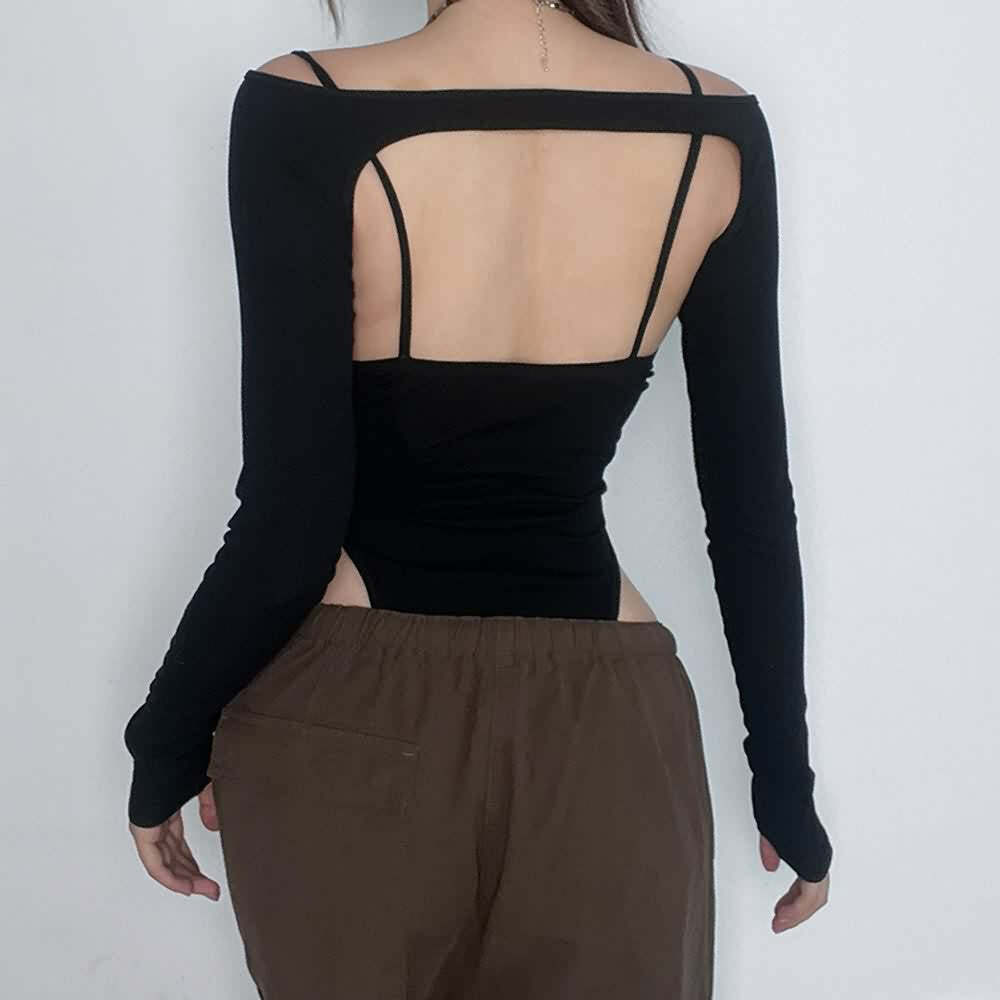 Gothic Mesh High Cut Bodysuit & Shrug Top - Y2K Grunge, 90s Fashion, Retro Summer Outfit