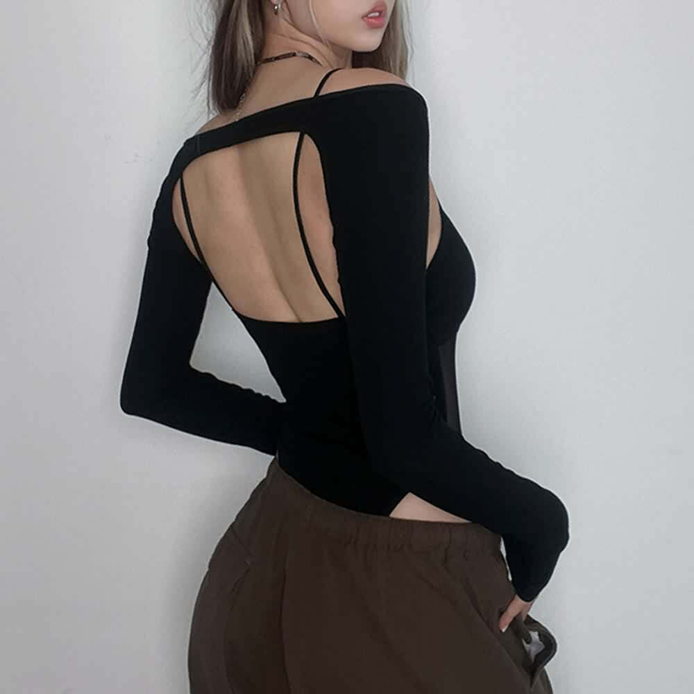 Gothic Mesh High Cut Bodysuit & Shrug Top - Y2K Grunge, 90s Fashion, Retro Summer Outfit
