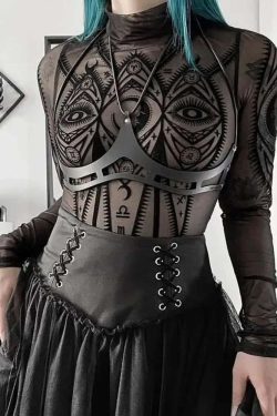 Gothic Mesh Long Sleeve Bodysuit - Y2K Grunge, 90s Fashion, Retro Style, Y2K Party Outfit