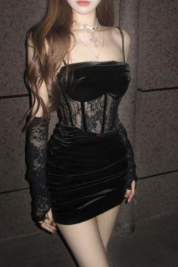 Gothic Mesh Velvet Cami Mini Dress - Y2K Grunge, 90s Fashion, Retro Style, Pastel Goth Outfit