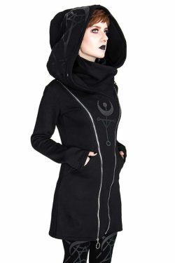 Gothic Moon Double Zip Up Hoodie - Y2K Grunge, 90s Fashion, Retro Style, Pastel Goth Outfits