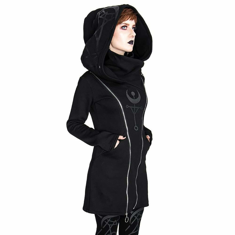 Gothic Moon Double Zip Up Hoodie - Y2K Grunge, 90s Fashion, Retro Style, Pastel Goth Outfits