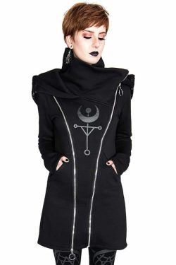 Gothic Moon Double Zip Up Hoodie - Y2K Grunge, 90s Fashion, Retro Style, Pastel Goth Outfits