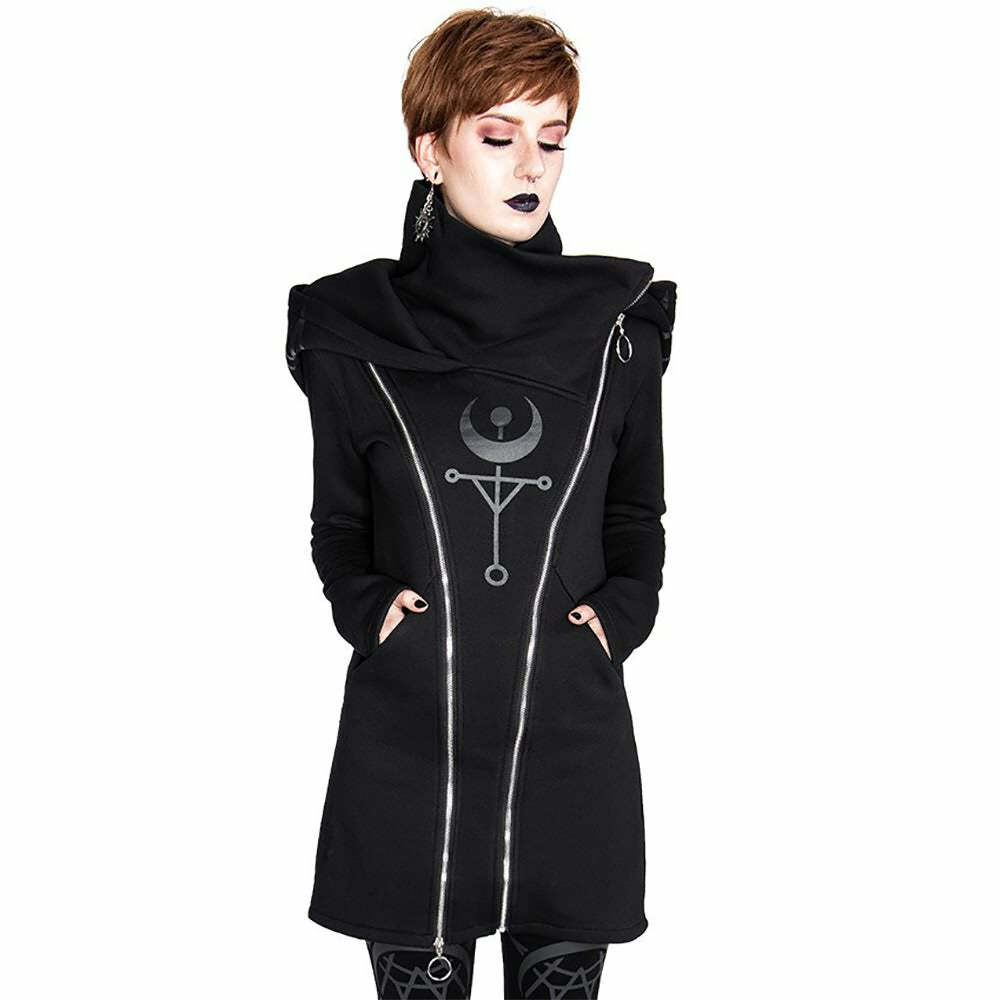 Gothic Moon Double Zip Up Hoodie - Y2K Grunge, 90s Fashion, Retro Style, Pastel Goth Outfits