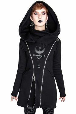 Gothic Moon Double Zip Up Hoodie - Y2K Grunge, 90s Fashion, Retro Style, Pastel Goth Outfits