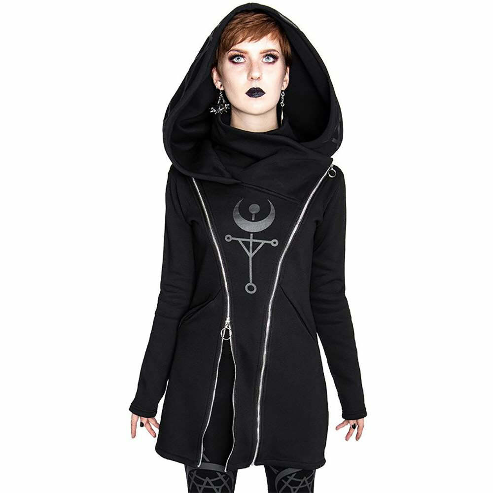 Gothic Moon Double Zip Up Hoodie - Y2K Grunge, 90s Fashion, Retro Style, Pastel Goth Outfits
