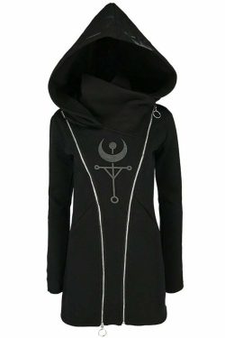 Gothic Moon Double Zip Up Hoodie - Y2K Grunge, 90s Fashion, Retro Style, Pastel Goth Outfits