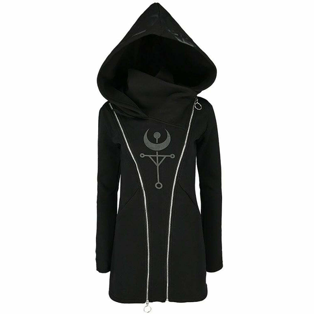 Gothic Moon Double Zip Up Hoodie - Y2K Grunge, 90s Fashion, Retro Style, Pastel Goth Outfits