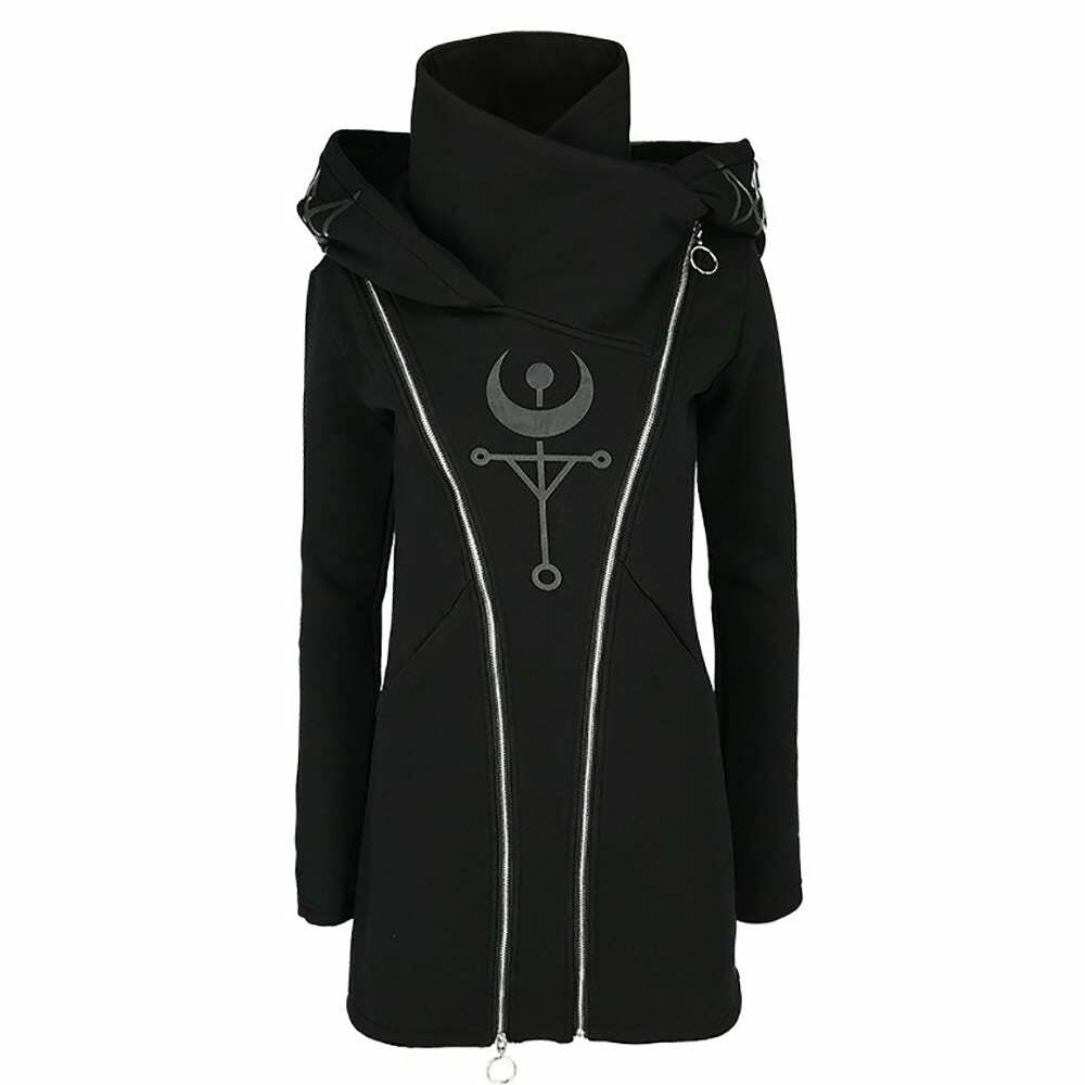 Gothic Moon Double Zip Up Hoodie - Y2K Grunge, 90s Fashion, Retro Style, Pastel Goth Outfits