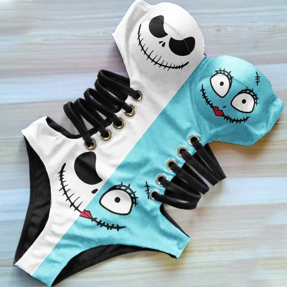 Gothic Nightmare Monokini One Piece Swimsuit - Y2K Grunge, 90s Retro, Pastel Goth Beachwear
