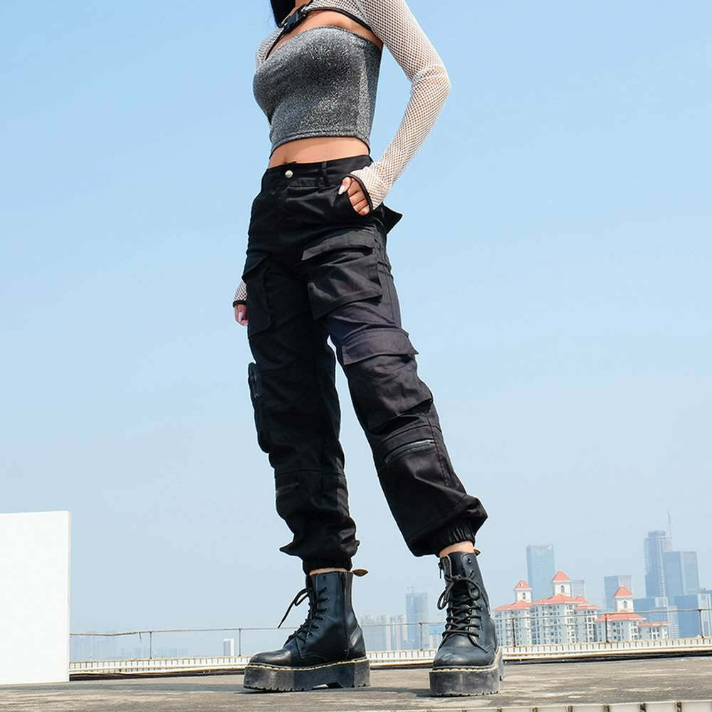 Gothic Noir Cargo Pants - Y2K Grunge, 90s Fashion, Retro Style, Summer Y2K Outfits