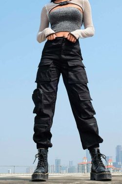 Gothic Noir Cargo Pants - Y2K Grunge, 90s Fashion, Retro Style, Summer Y2K Outfits
