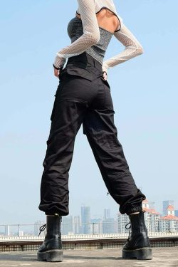 Gothic Noir Cargo Pants - Y2K Grunge, 90s Fashion, Retro Style, Summer Y2K Outfits