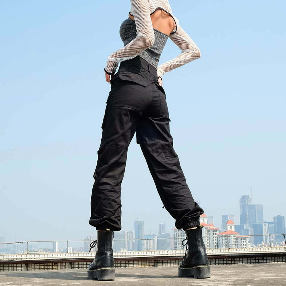 Gothic Noir Cargo Pants - Y2K Grunge, 90s Fashion, Retro Style, Summer Y2K Outfits