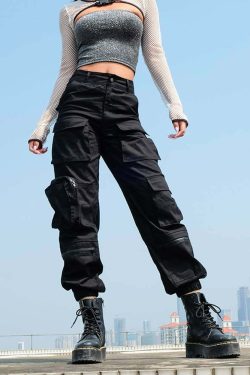 Gothic Noir Cargo Pants - Y2K Grunge, 90s Fashion, Retro Style, Summer Y2K Outfits