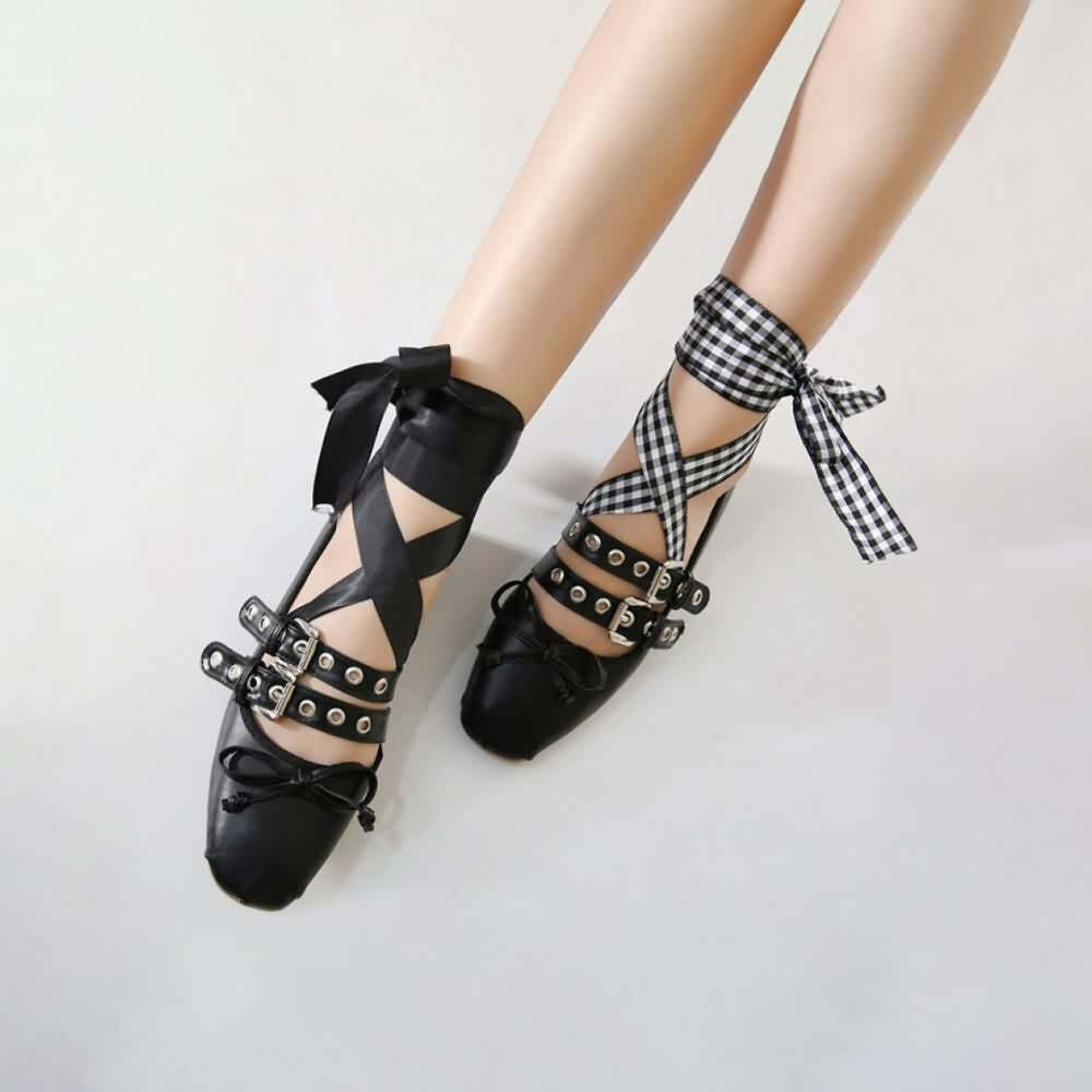 Gothic Punk Ballet Flats - Y2K Grunge, 90s Fashion, Retro Style, Pastel Goth, Y2K Club Out