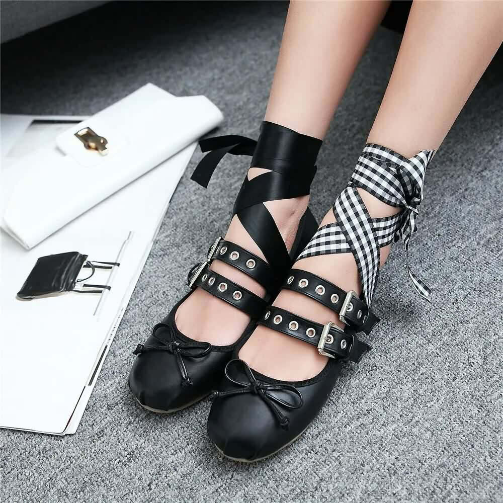 Gothic Punk Ballet Flats - Y2K Grunge, 90s Fashion, Retro Style, Pastel Goth, Y2K Club Out