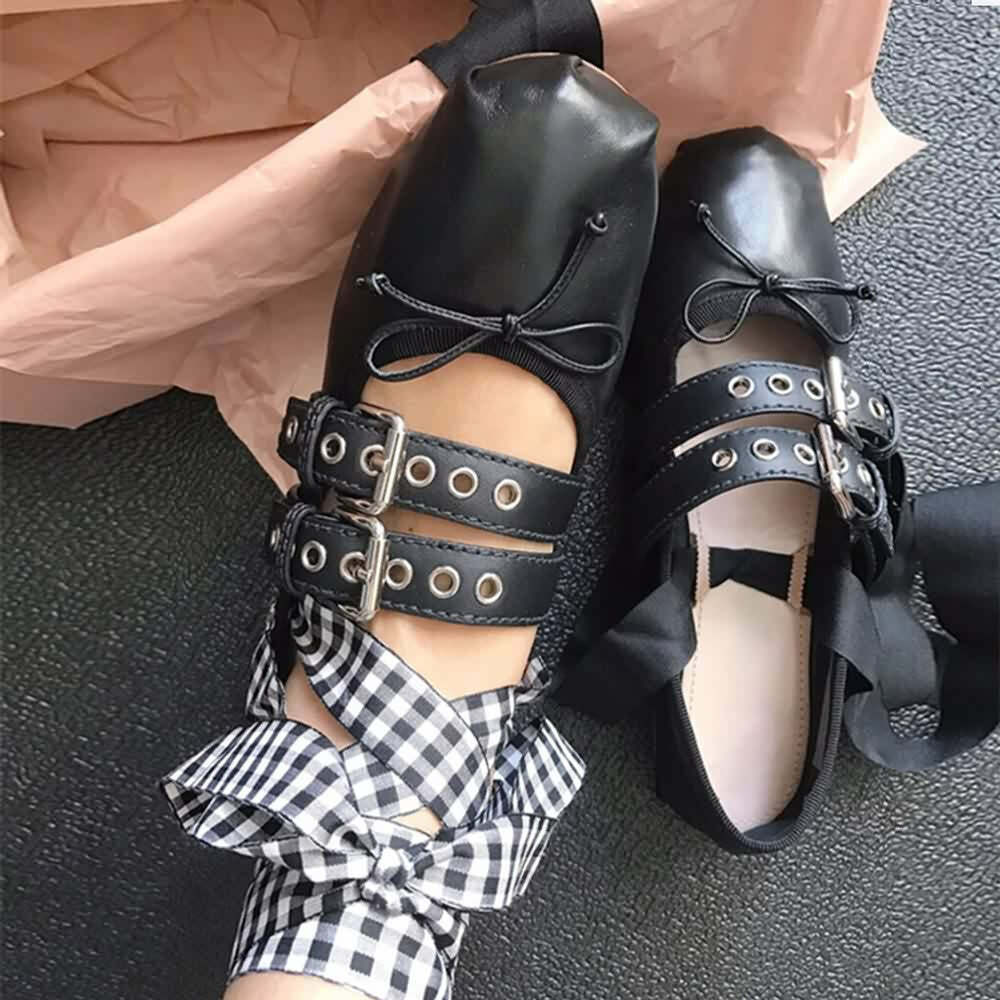 Gothic Punk Ballet Flats - Y2K Grunge, 90s Fashion, Retro Style, Pastel Goth, Y2K Club Out