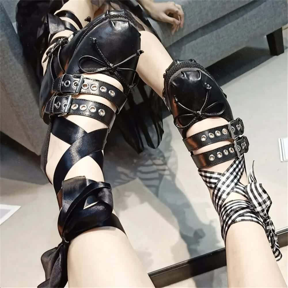 Gothic Punk Ballet Flats - Y2K Grunge, 90s Fashion, Retro Style, Pastel Goth, Y2K Club Out