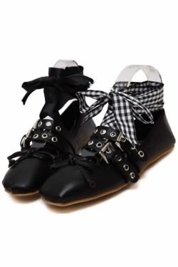 Gothic Punk Ballet Flats - Y2K Grunge, 90s Fashion, Retro Style, Pastel Goth, Y2K Club Out