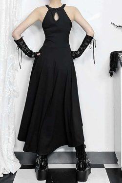 Gothic Punk Chain Halter Asymmetrical Dress - Y2K Grunge, 90s Fashion, Retro Summer Outfit