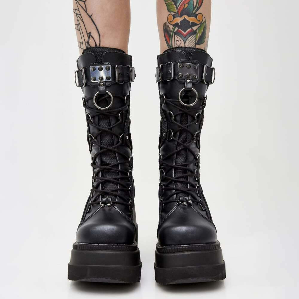 Gothic Punk Mid Calf Platform Wedge Boots - Y2K Grunge, 90s Retro, Summer & Party Outfits