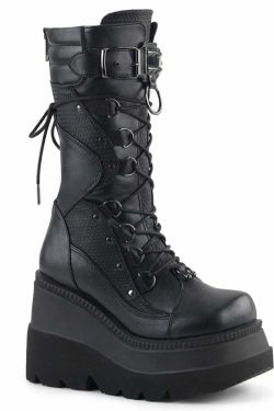 Gothic Punk Mid Calf Platform Wedge Boots - Y2K Grunge, 90s Retro, Summer & Party Outfits