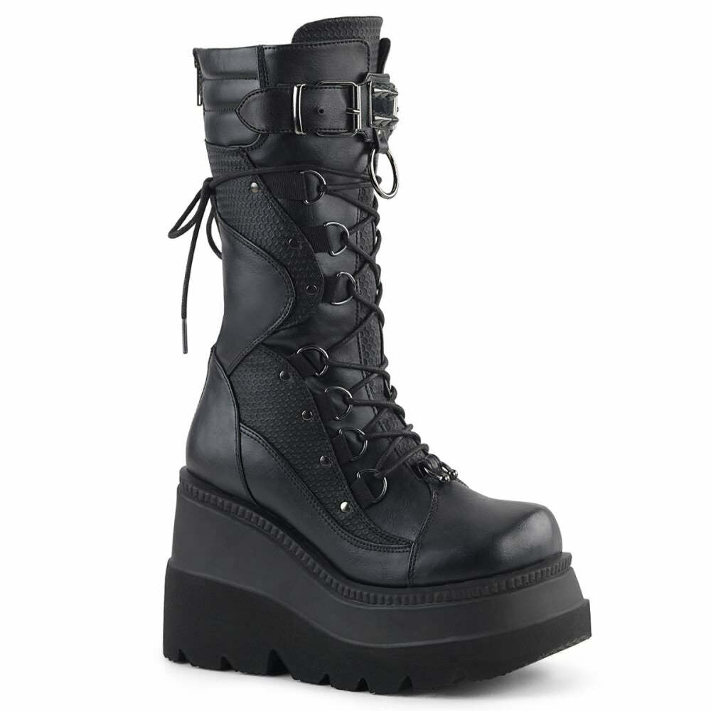 Gothic Punk Mid Calf Platform Wedge Boots - Y2K Grunge, 90s Retro, Summer & Party Outfits