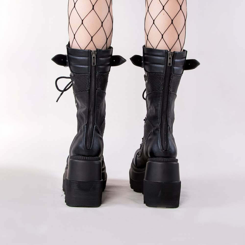 Gothic Punk Mid Calf Platform Wedge Boots - Y2K Grunge, 90s Retro, Summer & Party Outfits