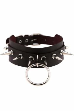 Gothic Punk O-Ring and Spikes Choker - Y2K Grunge, 90s Fashion, Retro Style, Pastel Goth