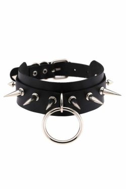 Gothic Punk O-Ring and Spikes Choker - Y2K Grunge, 90s Fashion, Retro Style, Pastel Goth
