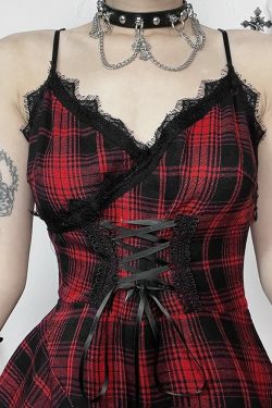 Gothic Punk Plaid Asymmetrical Dress - Y2K Grunge, 90s Fashion, Retro Summer Outfit