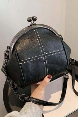 Gothic Punk Y2K Kiss Lock Clasp Shoulder Bag - Retro 90s Grunge Fashion Accessory