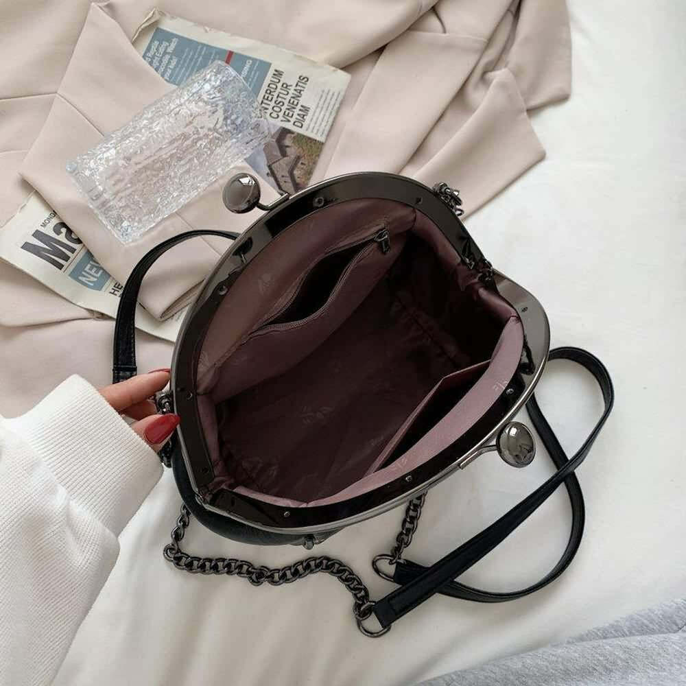 Gothic Punk Y2K Kiss Lock Clasp Shoulder Bag - Retro 90s Grunge Fashion Accessory
