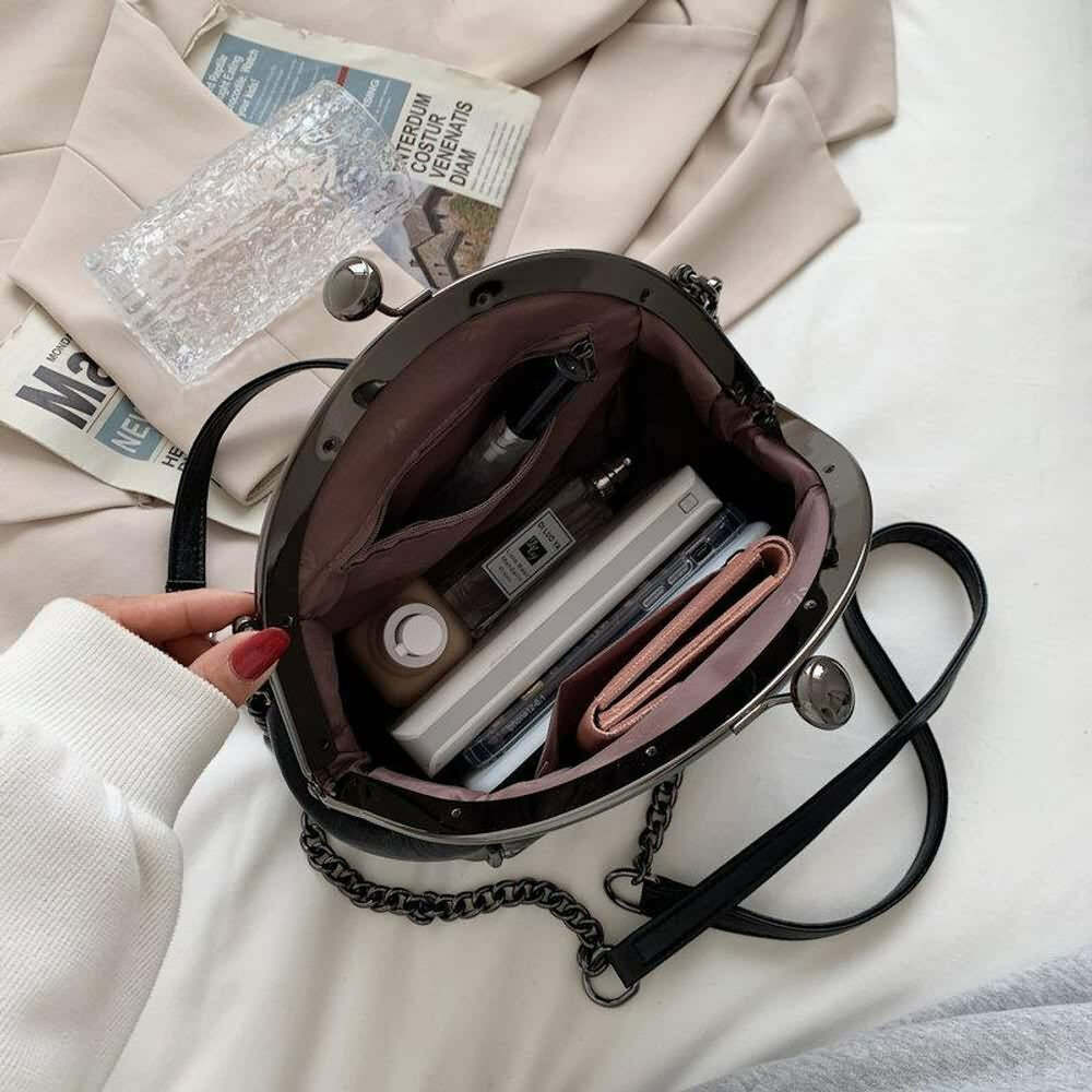 Gothic Punk Y2K Kiss Lock Clasp Shoulder Bag - Retro 90s Grunge Fashion Accessory