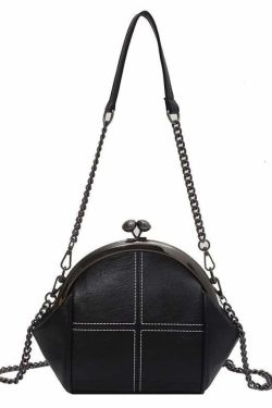 Gothic Punk Y2K Kiss Lock Clasp Shoulder Bag - Retro 90s Grunge Fashion Accessory