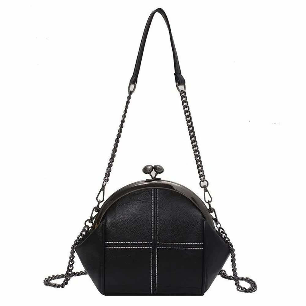 Gothic Punk Y2K Kiss Lock Clasp Shoulder Bag - Retro 90s Grunge Fashion Accessory