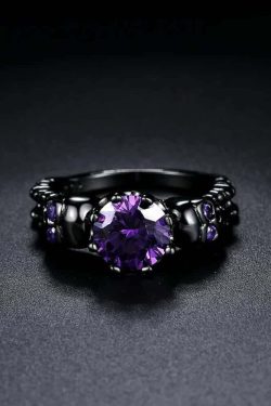 Gothic Purple Gemstone Skull Ring - Y2K Grunge, 90s Retro, Pastel Goth, Dark Y2K Fashion