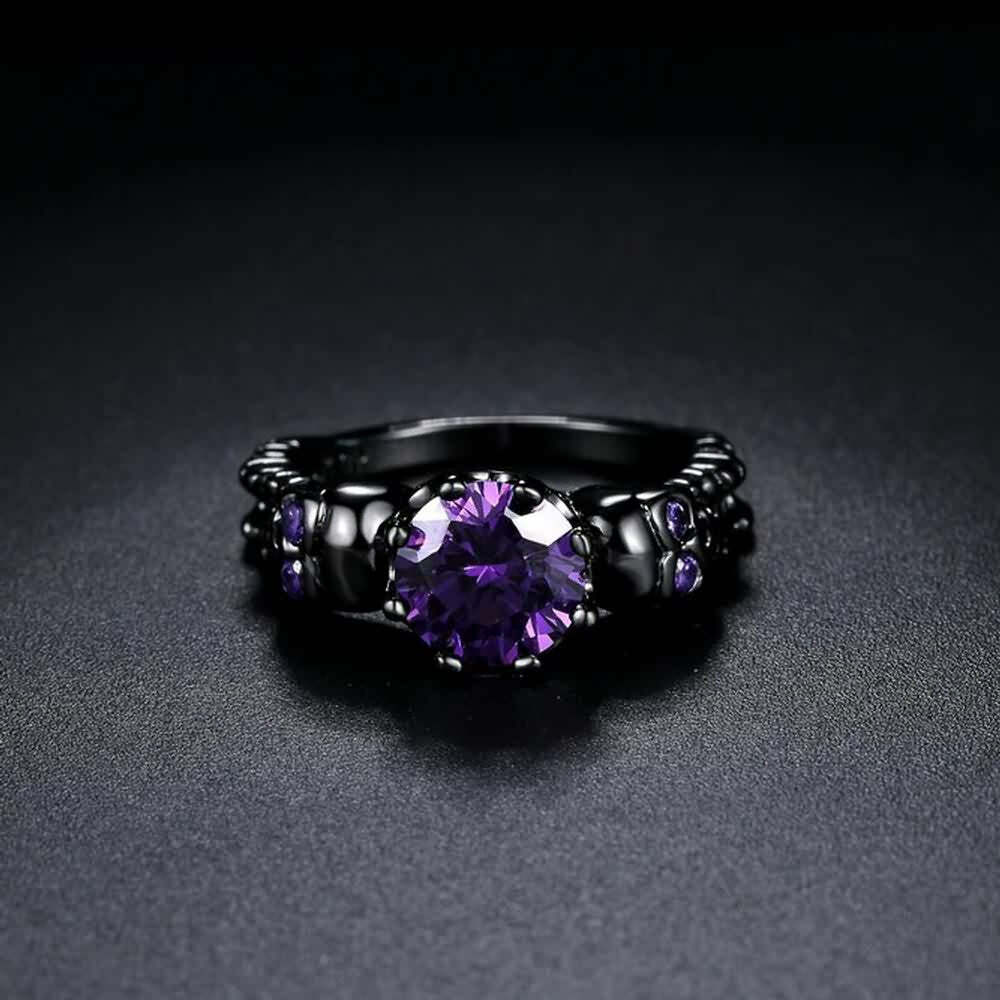 Gothic Purple Gemstone Skull Ring - Y2K Grunge, 90s Retro, Pastel Goth, Dark Y2K Fashion