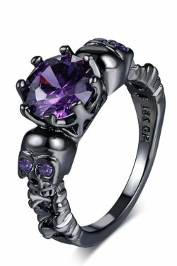 Gothic Purple Gemstone Skull Ring - Y2K Grunge, 90s Retro, Pastel Goth, Dark Y2K Fashion
